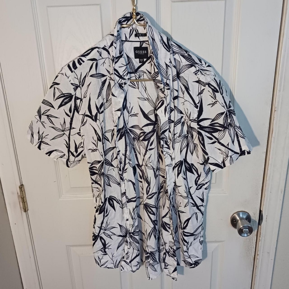 Guess Slim Fit Black & White Plant Shirt
